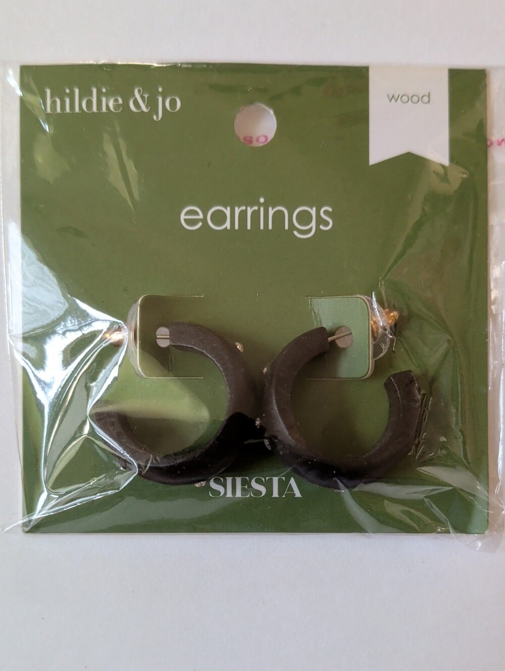 Siesta Dark Brown Wood Hoop Earrings with Stone Accent